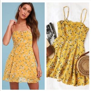 Lulu’s Mustard Yellow Floral Mini Dress